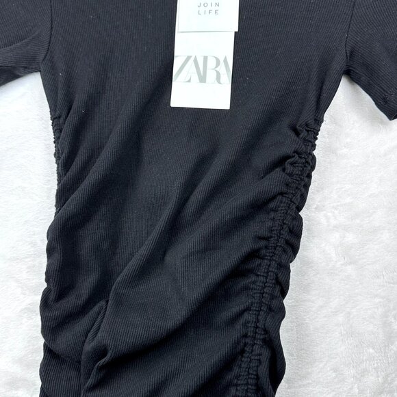 Zara Womens Ruched Mini Dress Black Size S Short-Sleeve Coquette Streetwear NWT - Picture 7 of 12